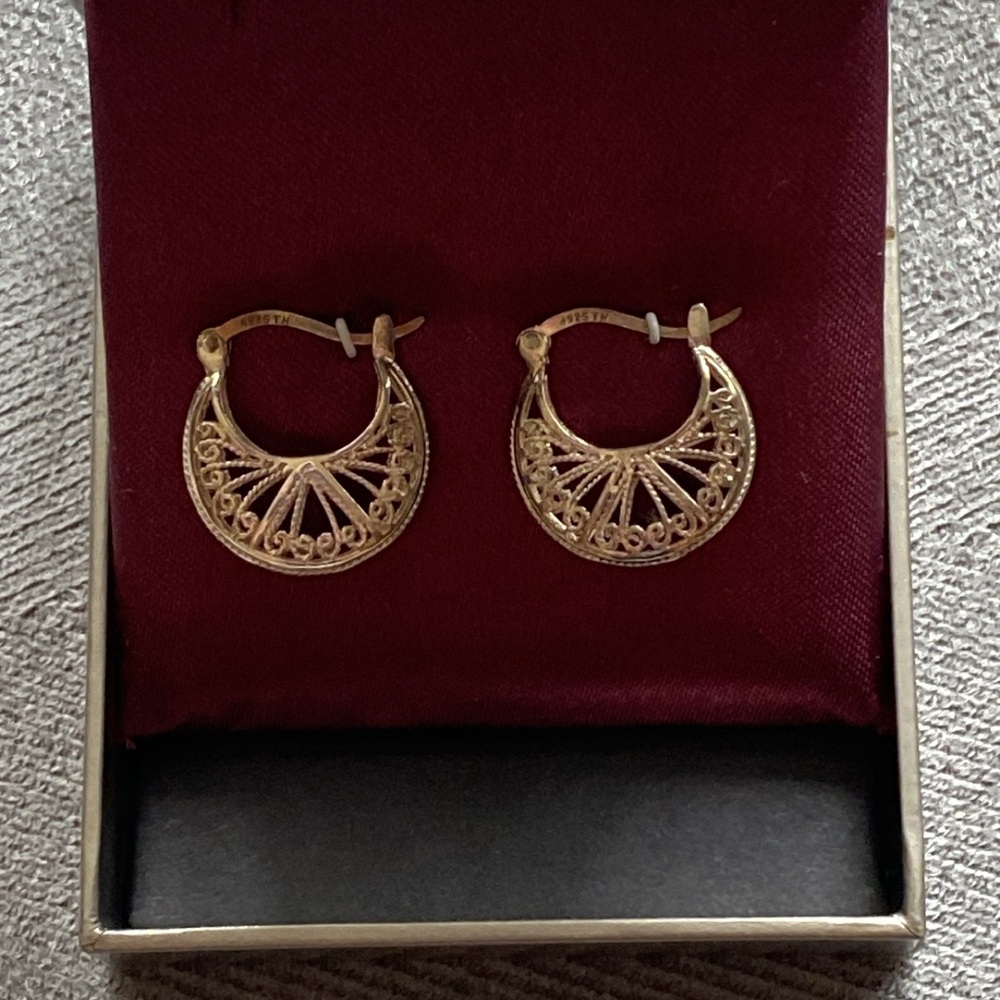 Sterling silver detailed hoop earrings 925 TH